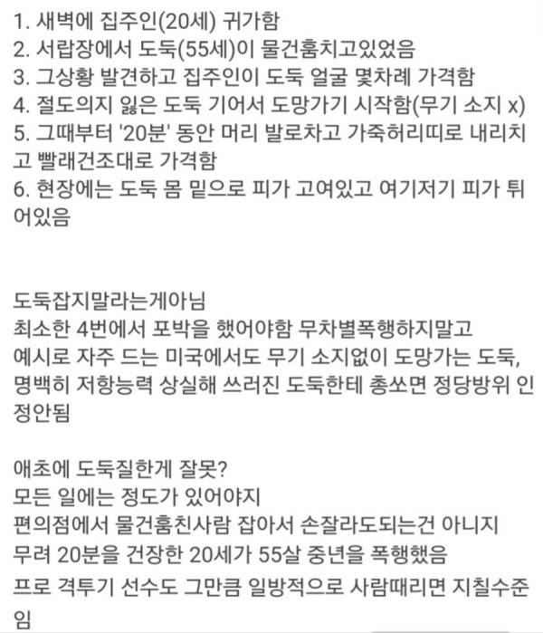 도둑이 내집들어왔으면 패죽여도 할말없는거 아닌가?