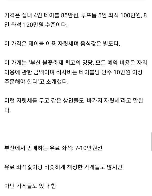 5인 좌석에 100만원…부산불꽃축제 바가지에 상인도 뿔났다